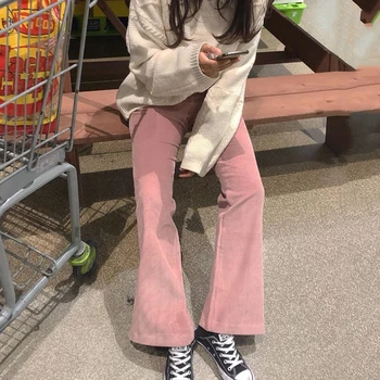 

Korea Autumn and Winter ElegantVersatileHigh-waisted Slimming Sunken Stripe Corduroy Micro Trumpet Casual Pants Trousers Women's
