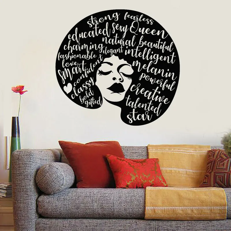 Creative Design Female Face Girl Head Quote Hair Afro Style Wall Sticker  Vinyl Barber Shop Hair Salon Decal Removable Mural S125 - Wall Stickers -  AliExpress