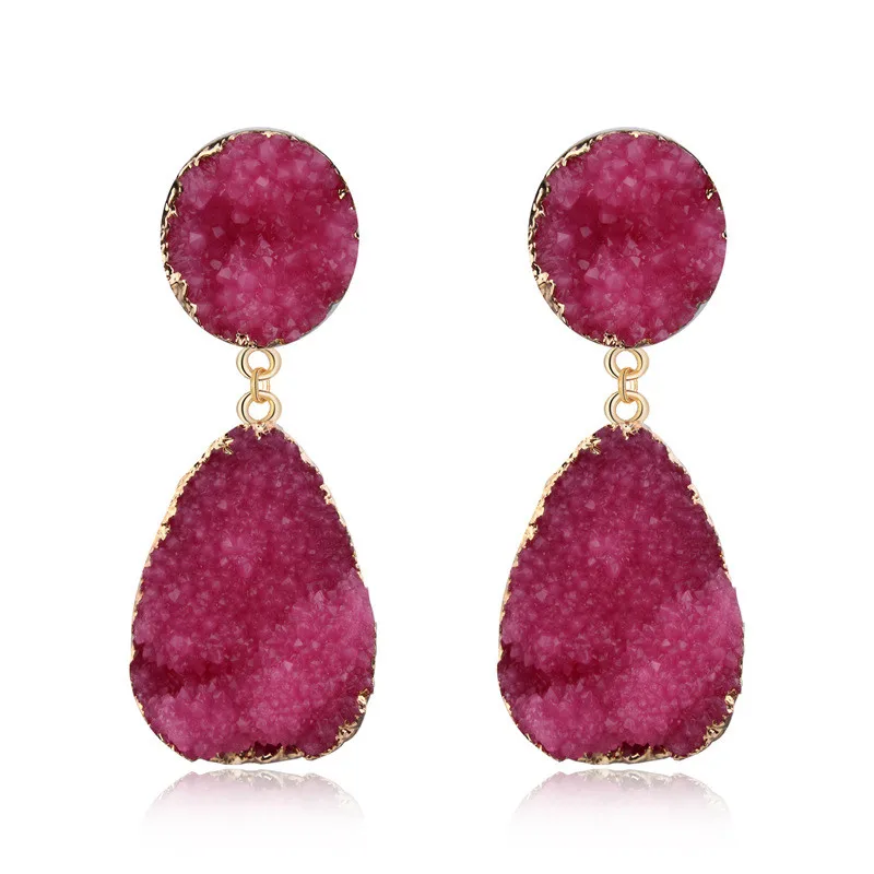 11Fashion Druzy Pink Resin Earrings Water Drop Earrings For Women Jewelry Pendientes Mujer Gifts For Women Accessories
