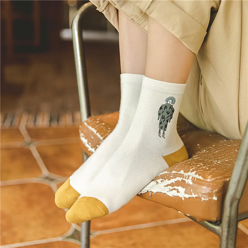 SP&CITY 5 Pairs Set Cartoon Character Hot Stamping Cotton Socks Women Winter Casual Comfortable Harajuku Socks Keep Warm Trendy