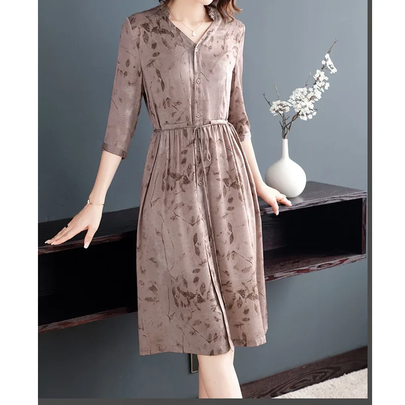 

Large Size Important Dress Women's 2019 Summer New Style Mid-length Top Grade Faux Mulberry Silk Fashion Elegant Skirt