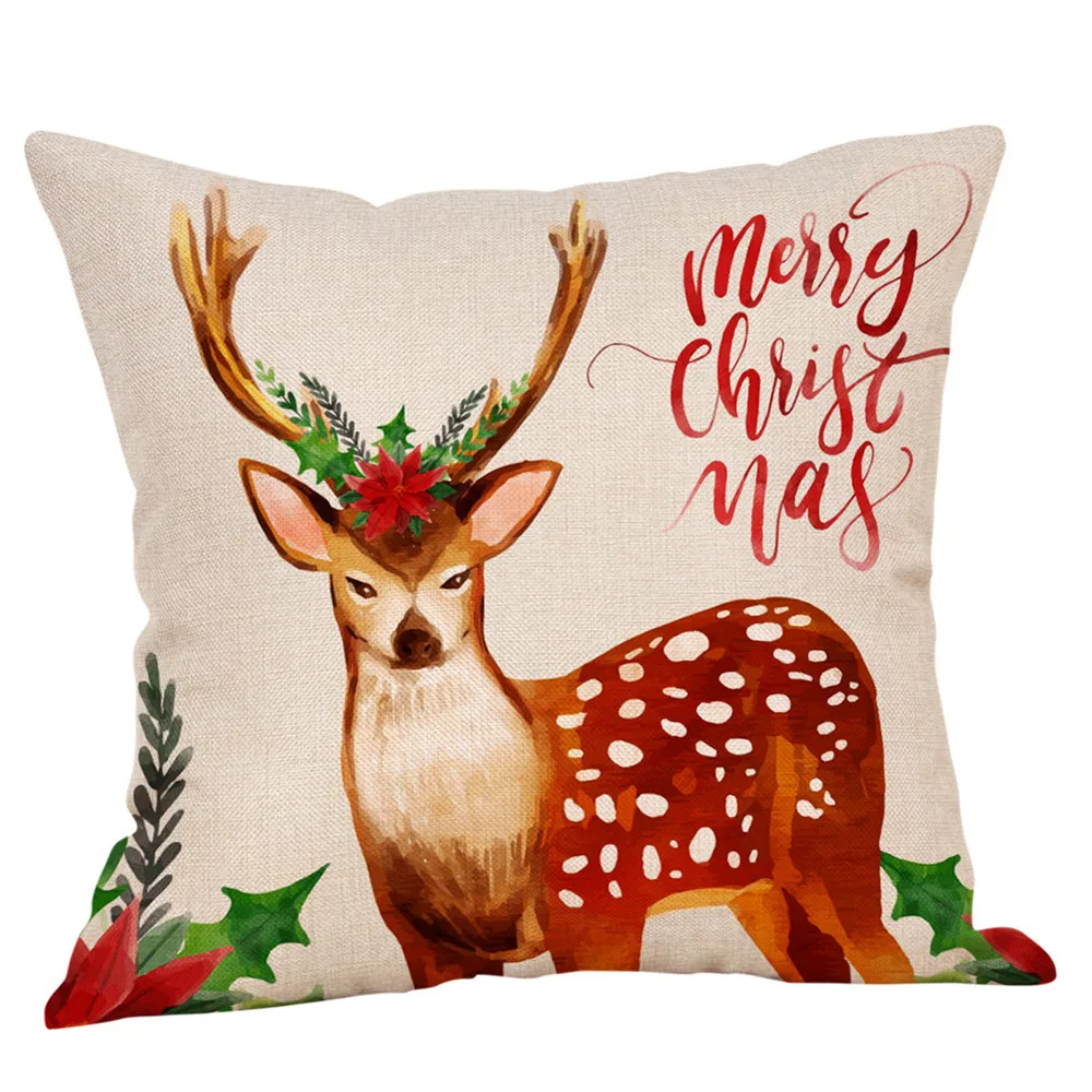 New Hot Sale Happy Christmas Pillow Cases Linen Sofa Cushion Cover Home Decor Pillow Case наволочка