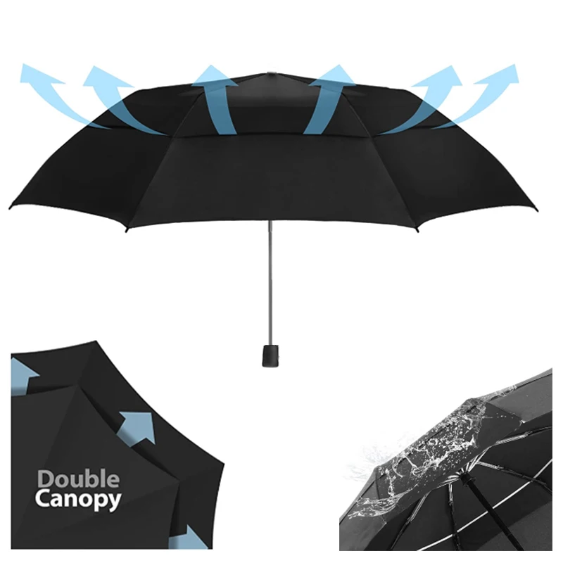 Folding Umbrella Large Double layer Travel Umbrella Waterproof for 3-4 people 125CM Diameter