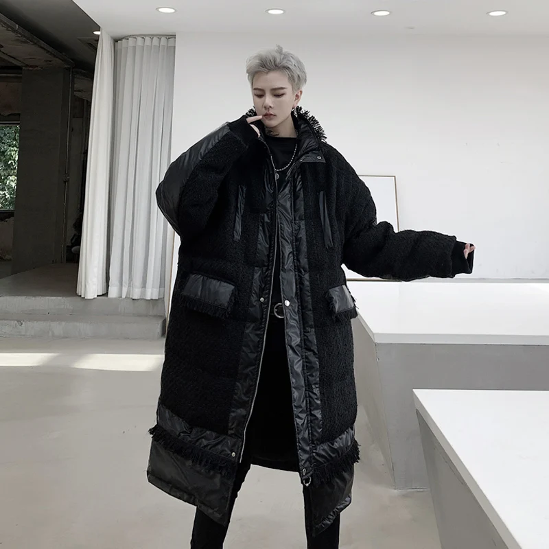 M-XL! Зимняя одежда индивидуального материала сшитая мужская длинная куртка свободного покроя с воротником из хлопка молодежное толстое хлопковое пальто
