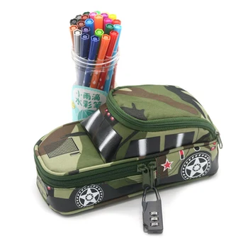 

Creative Pencil Case Vehicle Pen Pouch Bag With Password Lock For Boys Double Zipper Camouflage Large Cute School Pencil Box
