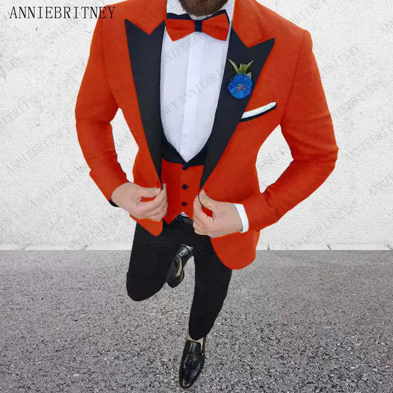 Оранжевый ANNIEBRITNEY новейший дизайн пальто брюки синий повседневный мужской костюм Slim Fit смокинг жених блейзер стиль портной костюмы Terno Masculino - Цвет: Оранжевый