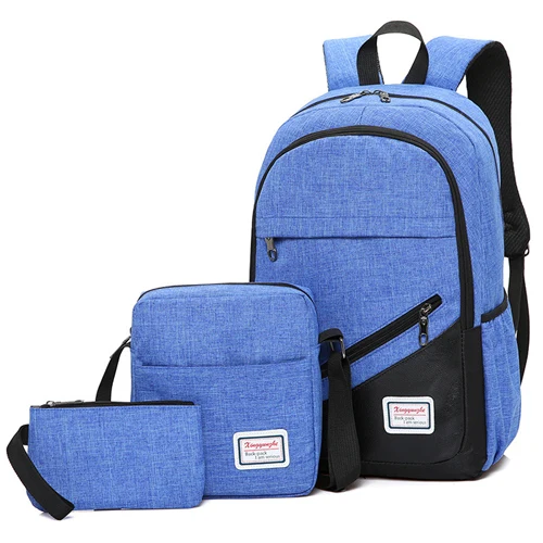 3 шт./компл. Нейлоновый Рюкзак Школьная Сумка Водонепроницаемый ортопедический школьный рюкзак для подростков мальчиков и девочек MenTravel рюкзаки для ноутбуков - Цвет: sky blue
