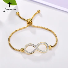 Letdiffery Золотой символ бесконечности чистая кристальная Свадебная Браслеты регулируемые из нержавеющей стали женские летние ювелирные изделия обручальные подарки