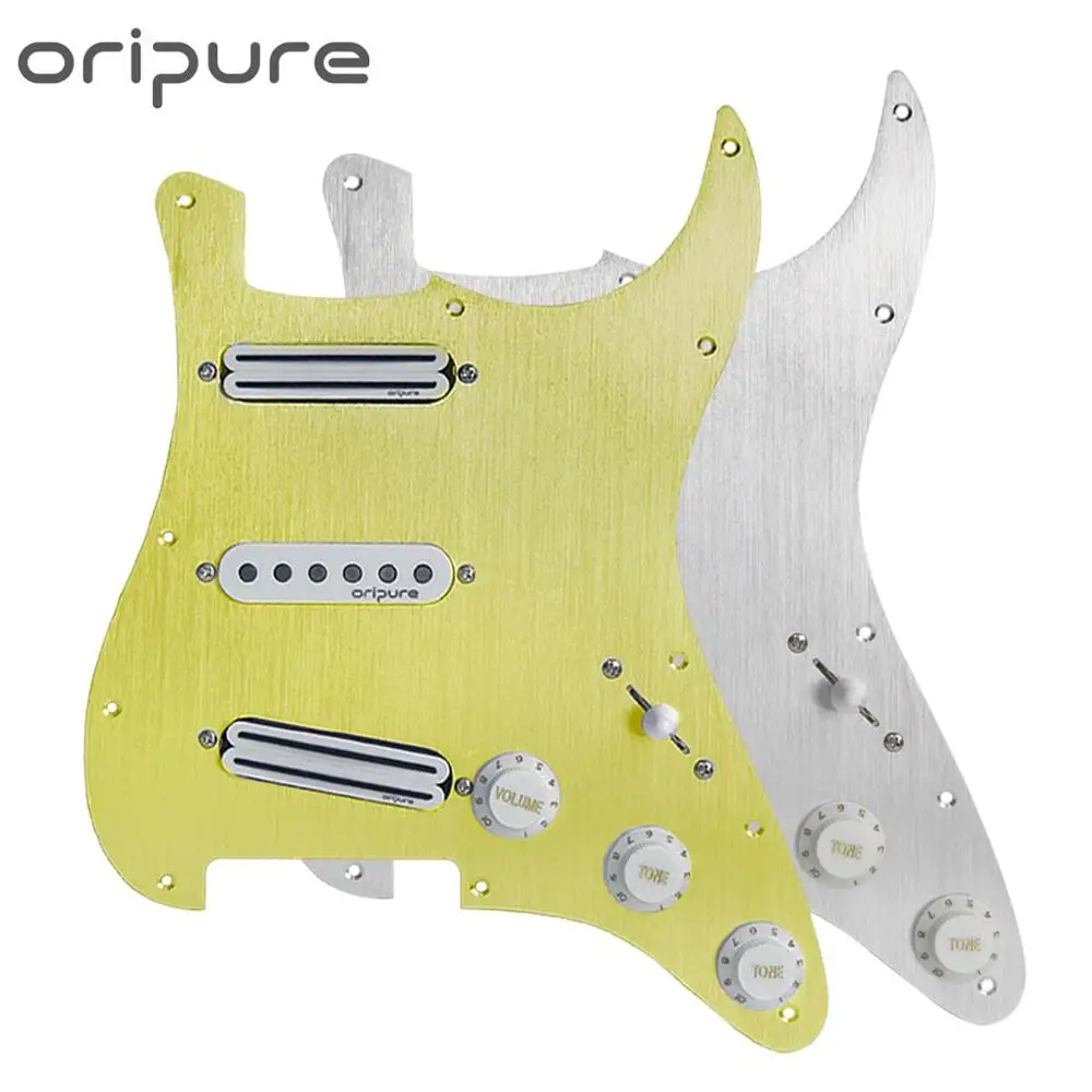 

OriPure Aluminum Metal Prewired Guitar Pickguard SSS 11 Hole with Alnico 5 Pickups for Electric Guitar Parts