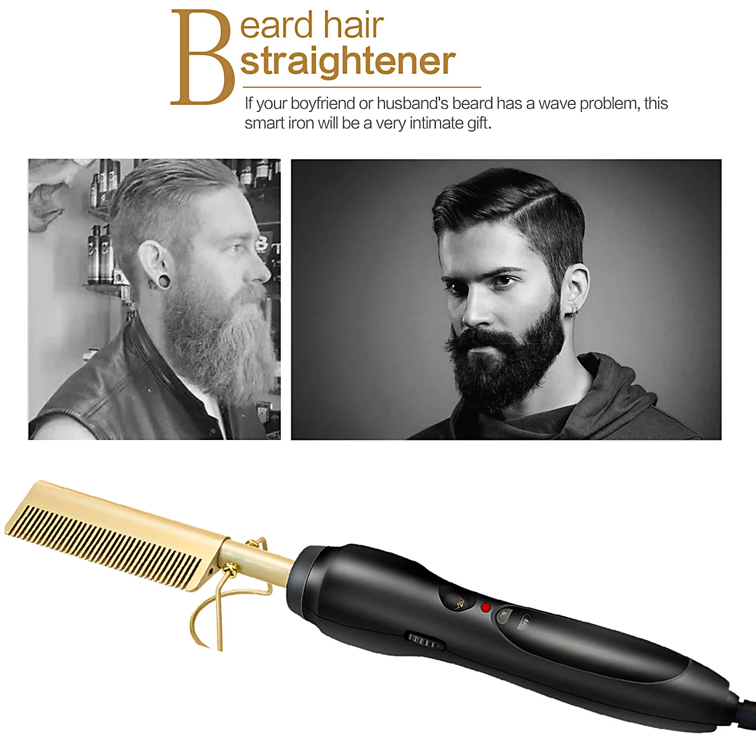 Beard Hair Straightener Hot Comb Electric Environmentally Gold Titanium Alloy Straight Hair Comb Salon Perm Tool Iron Comb
