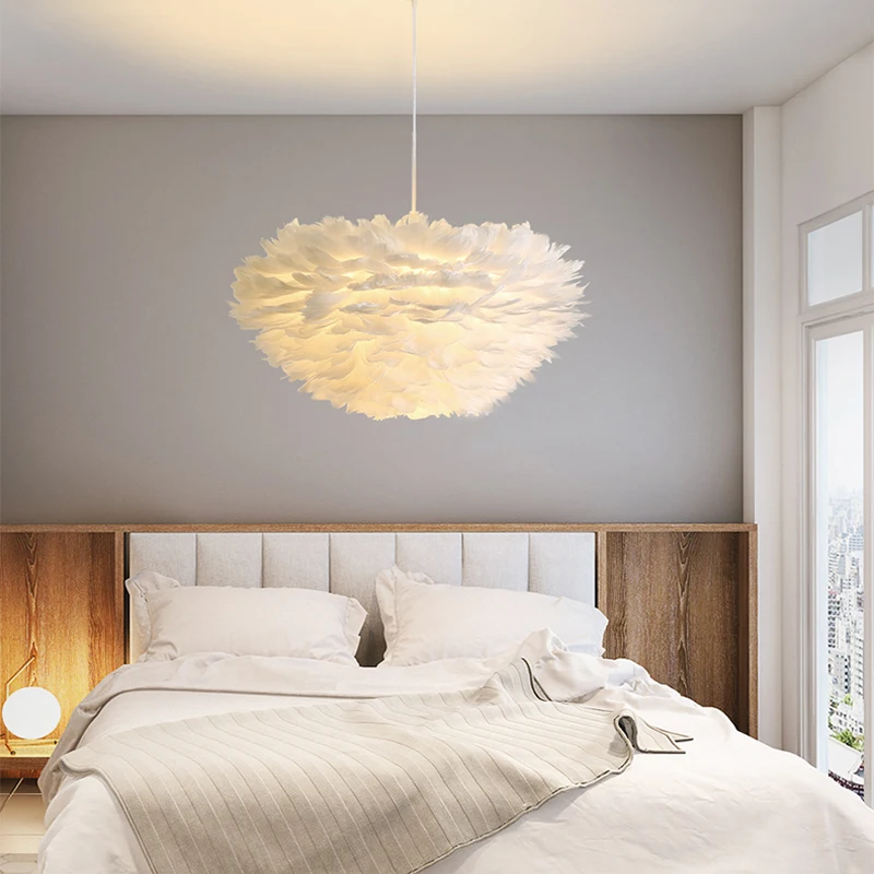 Günstig Anhänger Lichter Weiß Feder E27 Plume Lichter Led Kunst Dekorative Droplight Romantische Schlafzimmer Hängen Lampe Natur Gans Feder