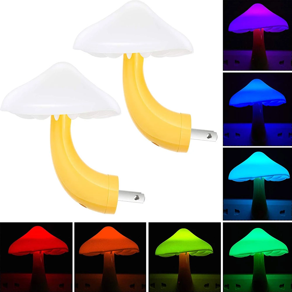 LED Night Light Plug in Lamp 7-Color Changing Cute Mushroom Light Sensor Night Lights for Adults Kids NightLight night stand lamps
