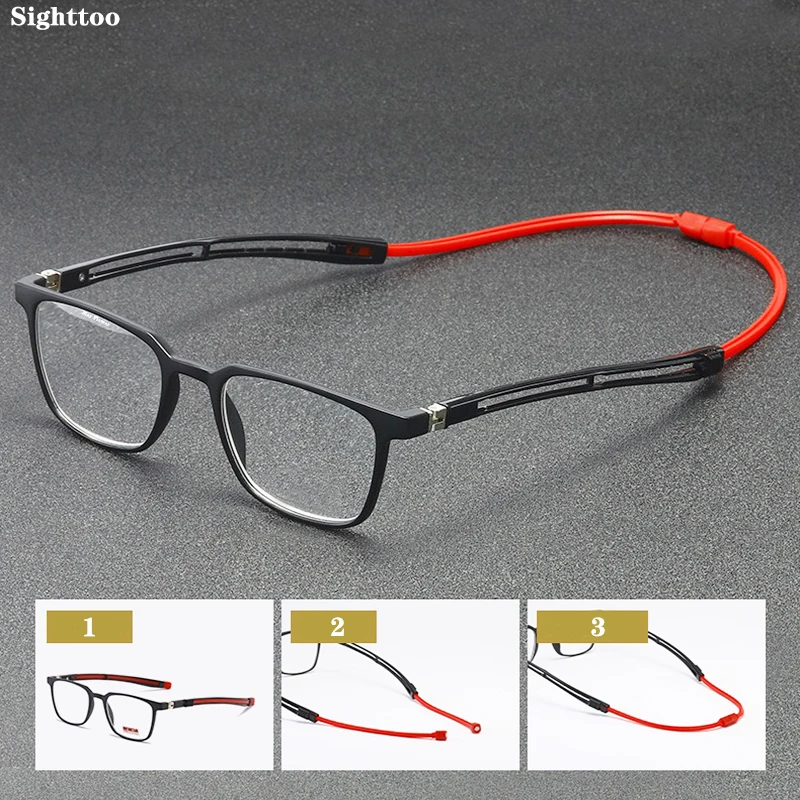 Square Hanging Neck Reading Glasses Tr90 Eyeglasses Frame For Men Magnetic Decorative Glasses Women With Diopters +4