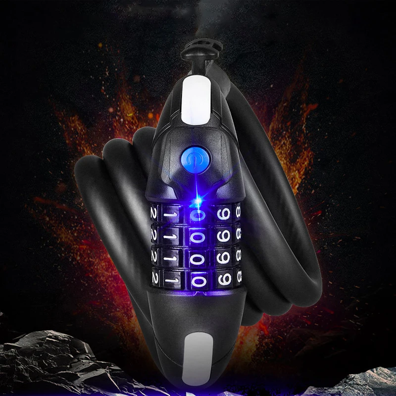

Bike Lock MTB Bicycle password Cable wire Lock chain Steel led light security Bike Cycling color safe Lock pad combination