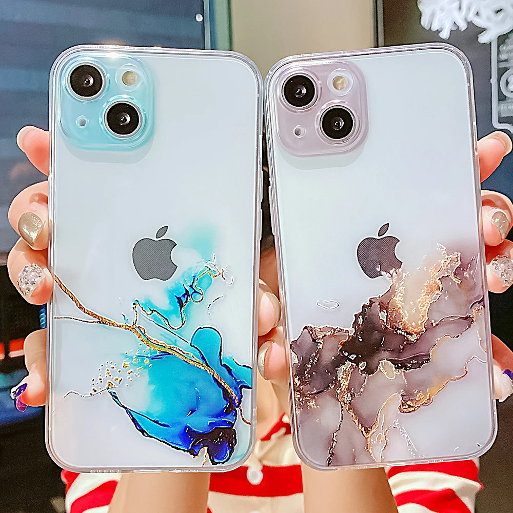 Прозрачный чехол с акварельным мраморным рисунком для iphone 11 12 13 Pro Max mini se 7 8 Plus x xr xs
