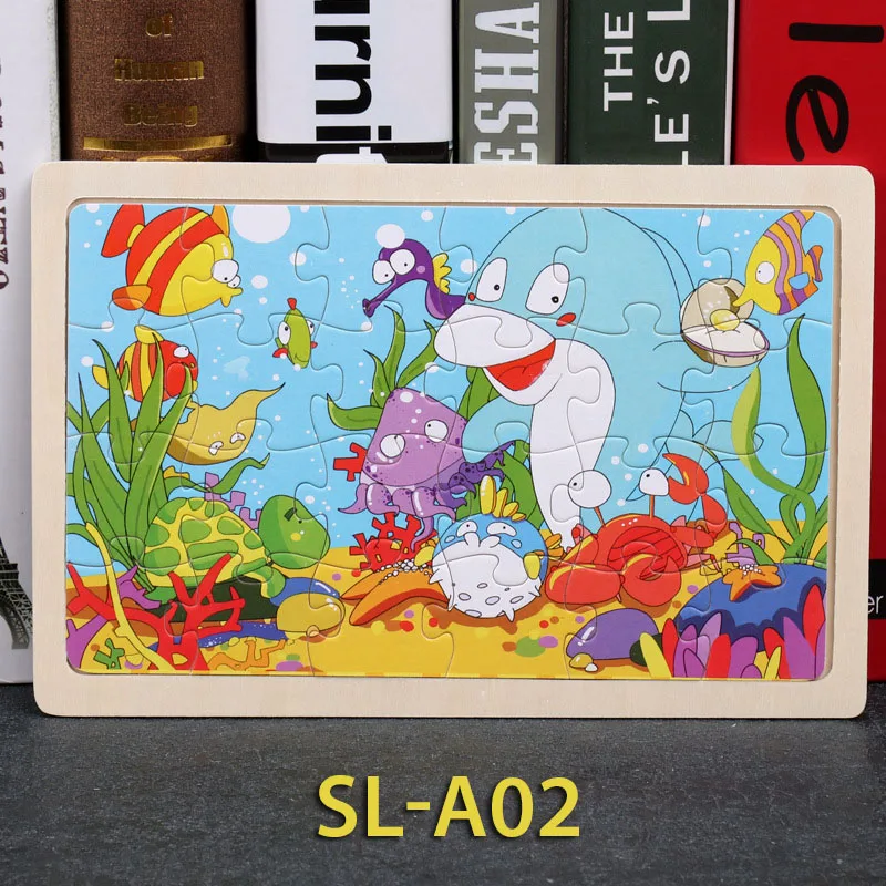 SL-A02 24 шт. деревянная головоломка для детей игрушка мультфильм животных деревянные головоломки детские развивающие обучающие игрушки для детей мальчик/девочка головоломки игры - Цвет: SL-A02