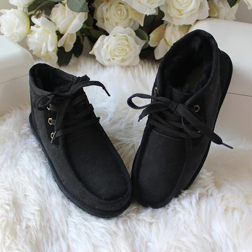 New Fashion Men's Shoes Boots Genuine Sheepskin Male Snow Boots Winter Boots Natural Fur Warm Wool Ankle Boots Men Shoes - Color: Black