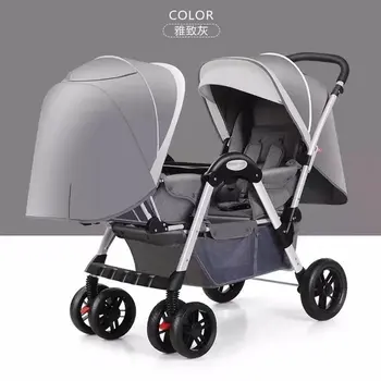 

Twin Baby Stroller Lightweight Shock Absorber Easy Folding Four-wheeled Trolley Can Lie Flatbaby Newborn DoubleBaby Carriage