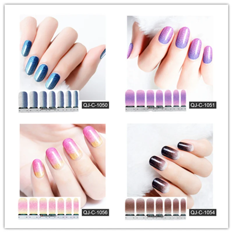 

2020 Popular 14 Tips Color Gradient Nail Sticker Waterproof Durable Nail Stickers Glitter Nail Polish Sticker