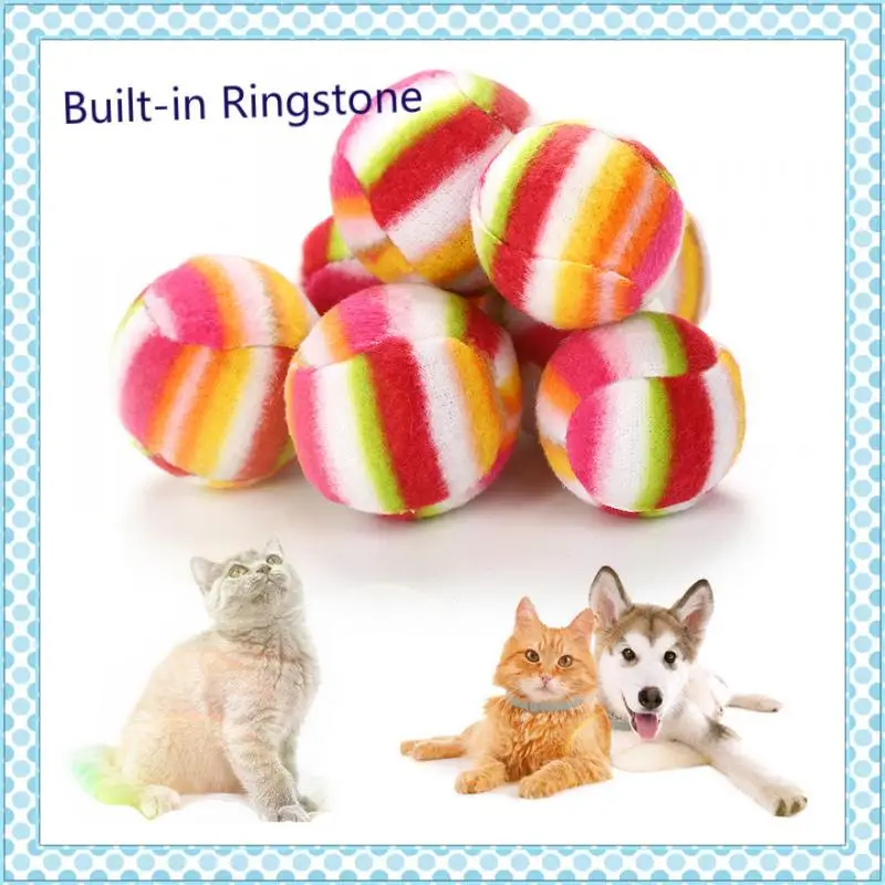 Rainbow Ball Cat Toys Rolling Ball Built-in Ringstone Toys For Cats Interactive Scratch Ball For Kittens Plush Dog Toys Pet Toys