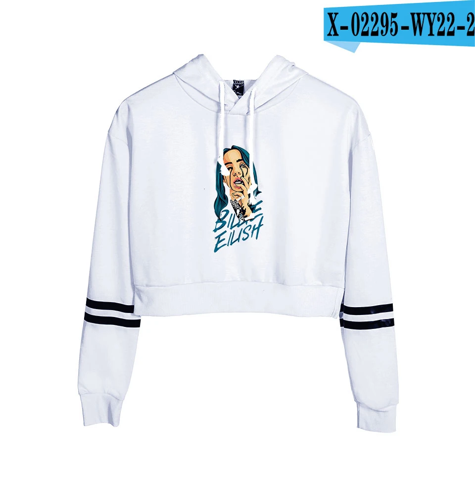 Список Billie Eilish, укороченный топ, толстовки для женщин, Kpop, хлопок, Harajuku, высокое качество, Billie Eilish, розовые толстовки с капюшоном для девочек - Цвет: white