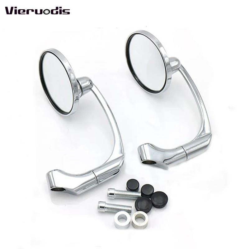 

1 Pair Universal 10mm Handlebar Motorcycle Side Rearview Mirror Round Mirror Motorcycle Long Stem Aluminum End Mirrors