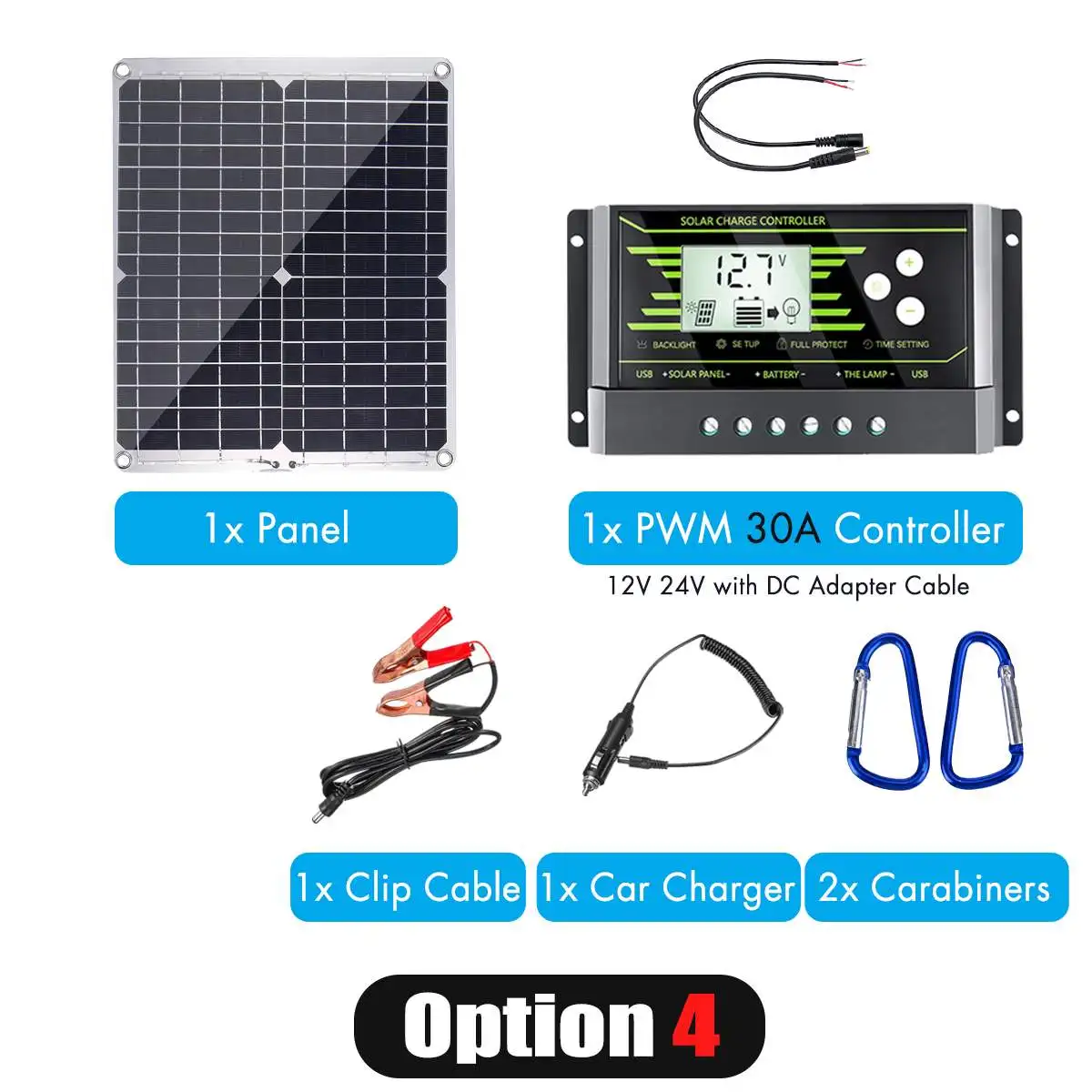 Option 4 Водонепроницаемый 60W 12 V/24 V с двойным выходом USB+ DC Порты и разъёмы Панели солнечные Батарея зарядка с 10/20/30A Dual USB регулятор - Цвет: Option 4