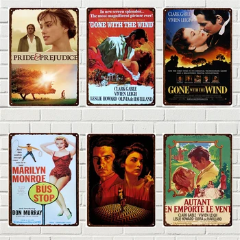

Classical Movie Tin Poster Plaque Pride and Prejudice Gone with The Wind Retro Vintage Metal Plate and Plaque for Home Cafe Deco