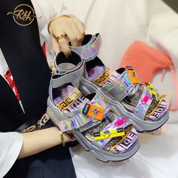 

RY-RELAA womens shoes platform sandals 2020 fashion summer Genuine Leather wedges shoes for women ins luxury shoes women tide