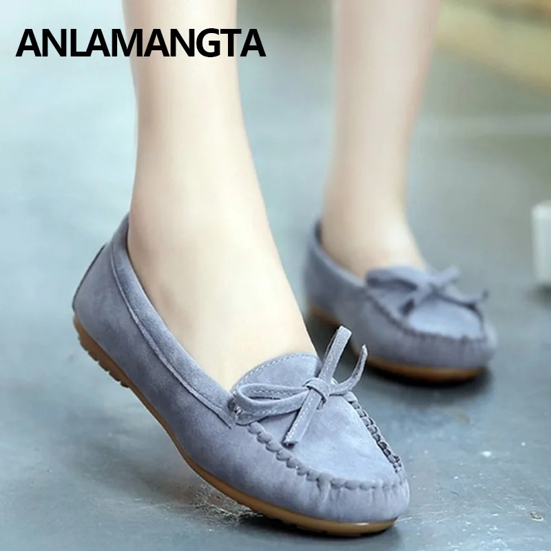 womens nubuck loafers bowknot