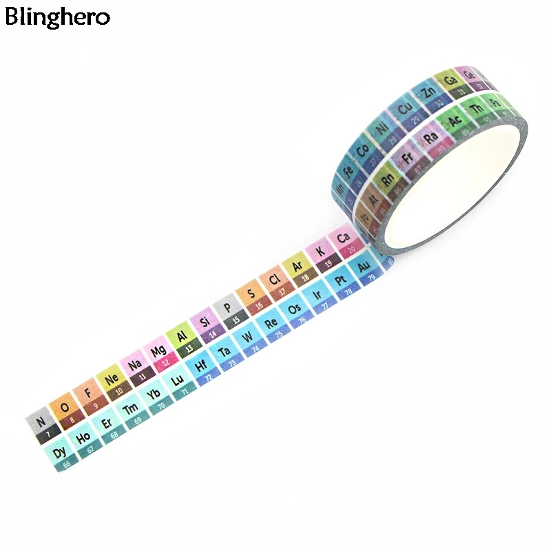 10 шт./компл. Blinghero 15 мм х 5 м рисунком периодической таблицы лента Washi стильный малярный скотч Прохладный Скотч для монтажа светодиодных лампочек канцелярские принадлежности для школьных принадлежностей BH0273