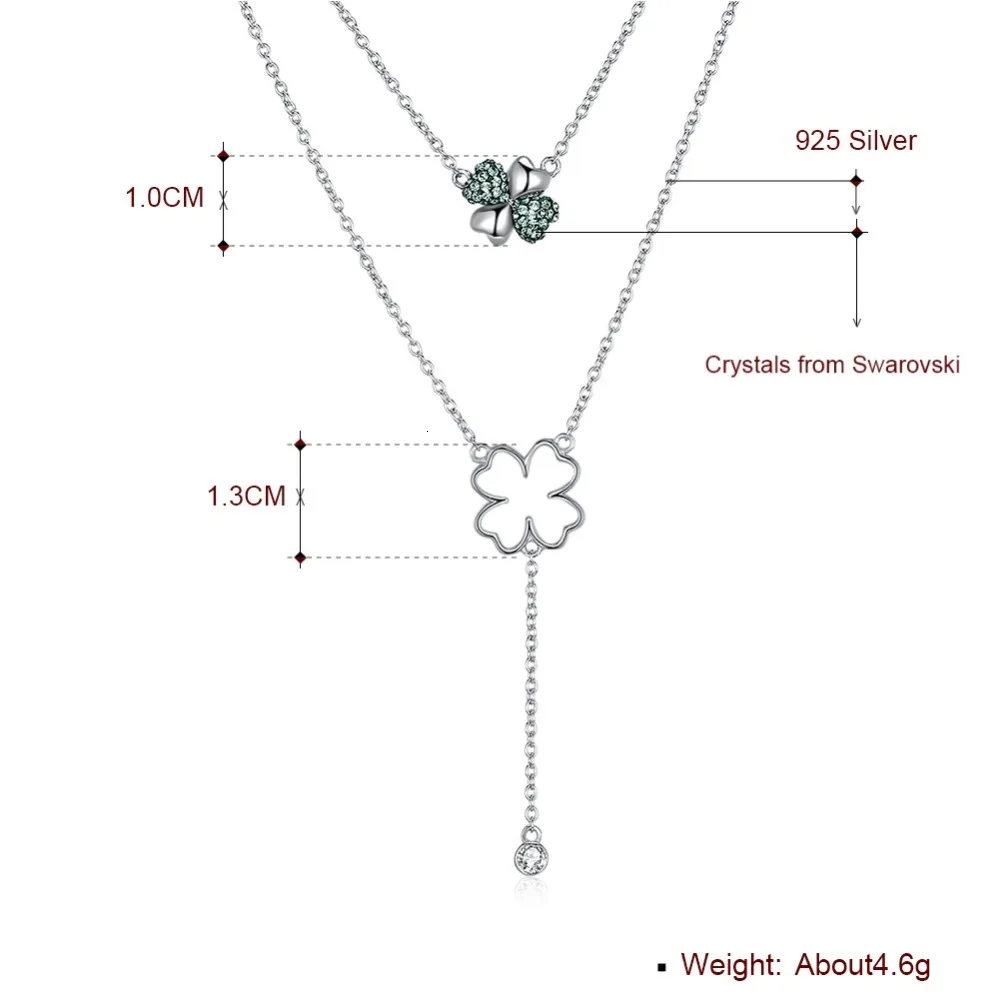 Lekani S925 Sterling Silver Crystals From Swarovski Necklaces For Women Lucky Four Leaf Clover Fine Jewelry Lover Gifts