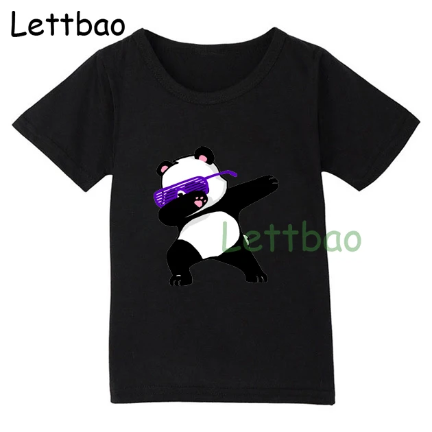 Panda Dabbing Baby Girls T Shirt Baby Love Life Kawaii Printed T-Shirts Birthday Kids Black Clothing