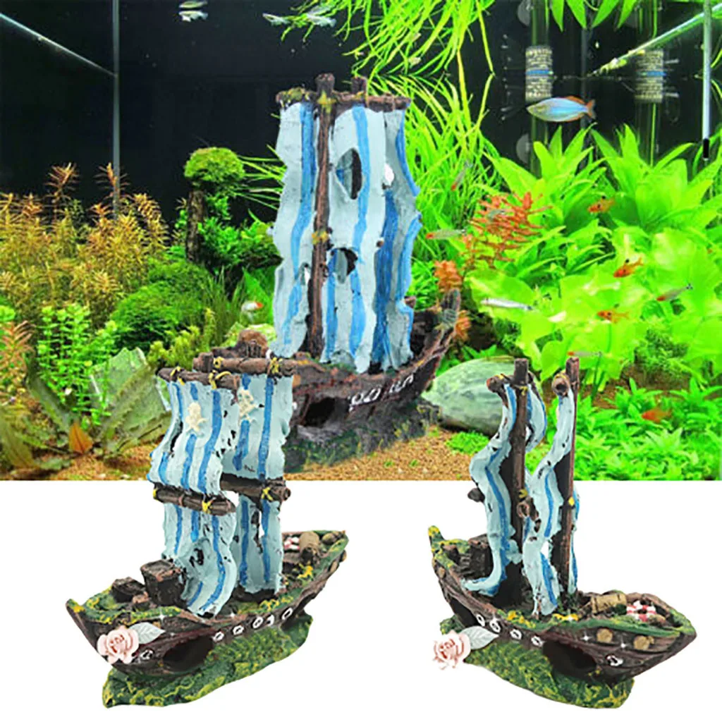 2019 Aquarium Fish Tank Landscape Pirate Ship Wreck Decor Resin Boat Ornament landscaping accessories resin rockery | Дом и сад