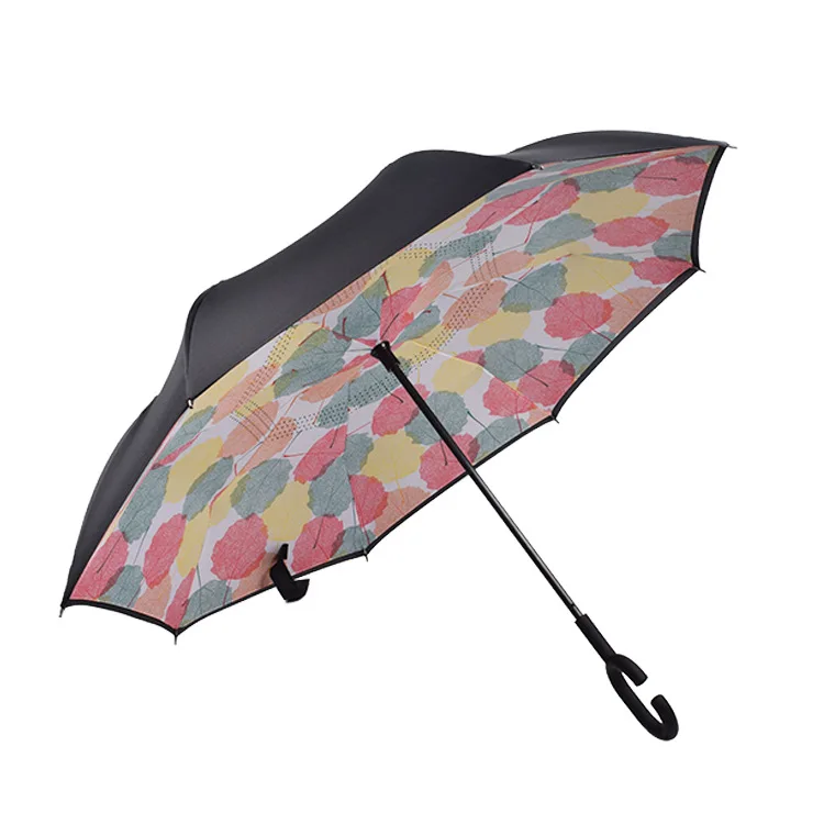 

Reverse Umbrella Customizable C Handle Hands-Free Double Layer Maple Leaf Reverse Umbrella Sun-resistant College Style Car Mount