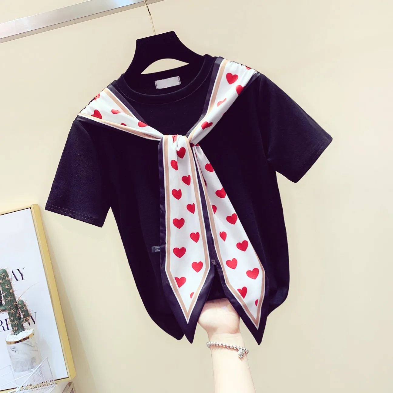 Женская хлопковая футболка с коротким рукавом Шелковый Свободный Топ шнуровкой