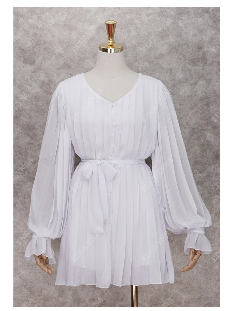 High Quality Chiffon Bikini Cover-ups Sexy V-neck Self Belted Summer Dress White Tunic Women Beach Wear Swim Suit Cover Up A396