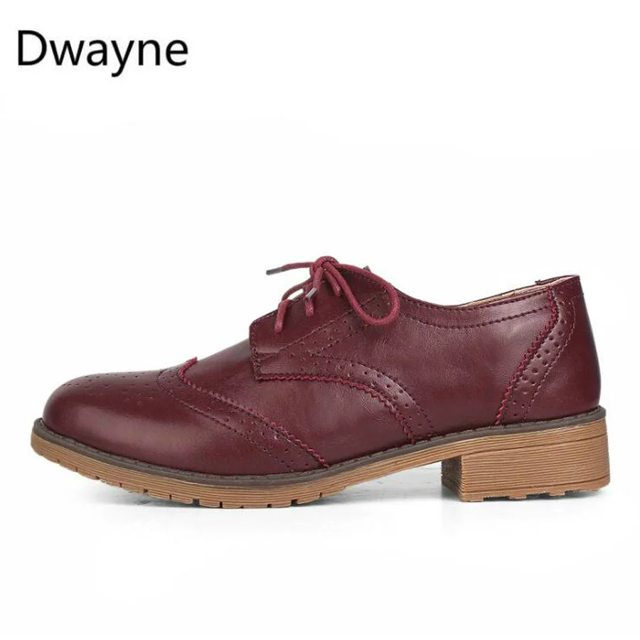 Dwayne/Модные женские оксфорды на плоской подошве; сезон весна-осень; Винтажная обувь в британском стиле; повседневные красные Броги из искусственной кожи в стиле ретро; 698 - Цвет: Бордовый