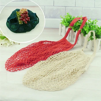 

Reusable Mesh Net Shopping Bag Fashion Mesh Net Pocket Grocery Solid Cotton Fruit Storage Large Capacity Tote Handbag Long