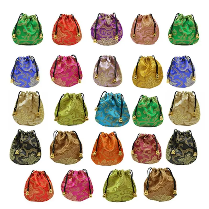24pcs Silk Brocade Jewelry Pouch Bag Small Satin Coin Purse Chinese Embroidered Drawstring Gift for Ring / E | Дом и сад