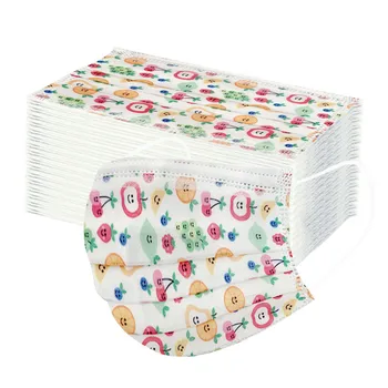 

50pcs Mask Mouth Mask Non-woven Three-layer Mouth Mask Fruit Printing Breathable Children's Girls Boys Face Cover Mask F86