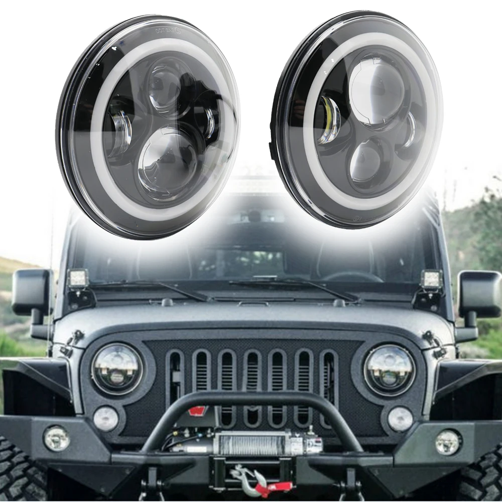 7 светодиодный галогеновые фары для Jeep Wrangler JK JKU TJ LJ Rubicon Sahara Unlimited Белый DRL Янтарный сигнал поворота+ 4 ''ореол туман свет