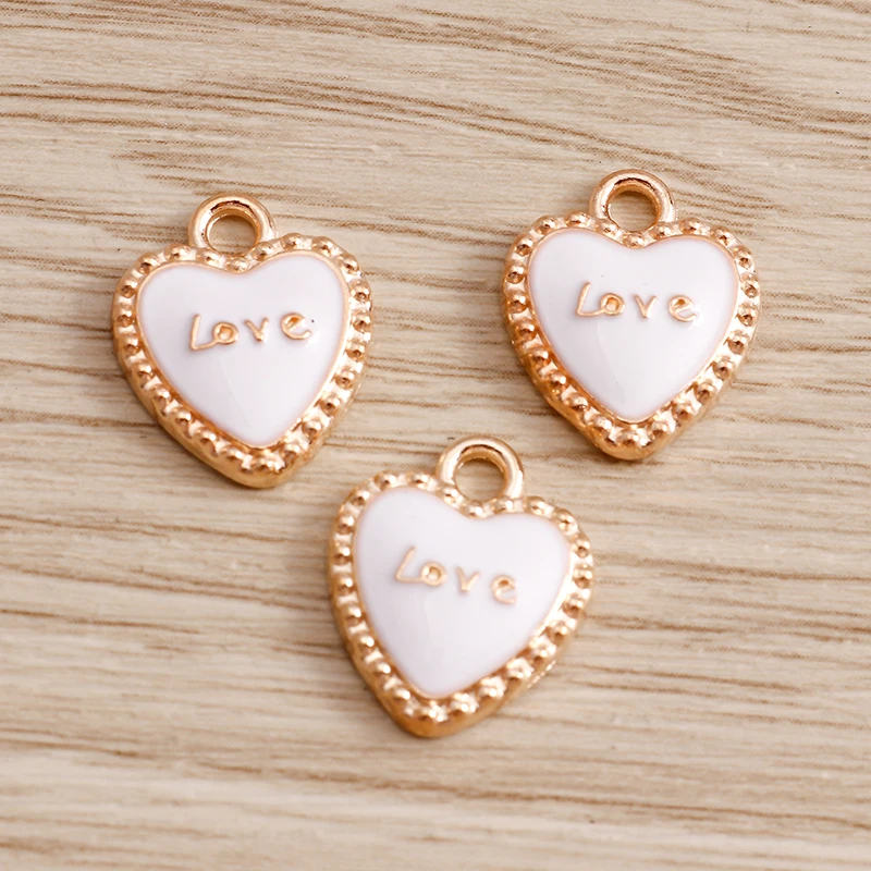 10pcs 12*14mm Lovely Love Heart Charms for Jewelry Findings Making Colorful Letter Charms Pendants Necklaces Earrings Crafting
