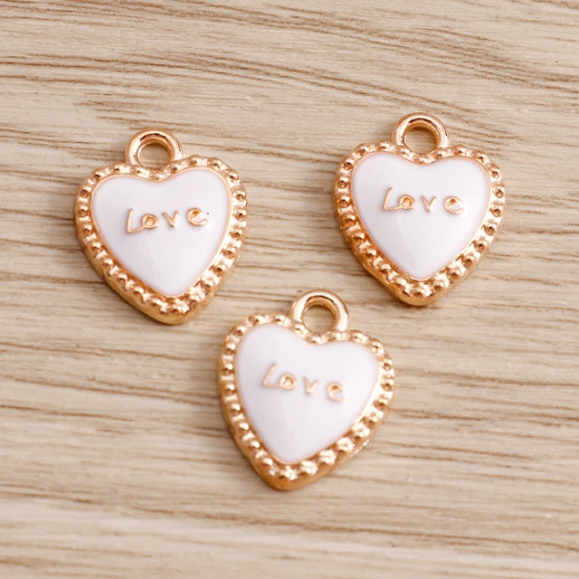 10pcs 12*14mm Lovely Love Heart Charms for Jewelry Findings Making Colorful Letter Charms Pendants Necklaces Earrings Crafting White