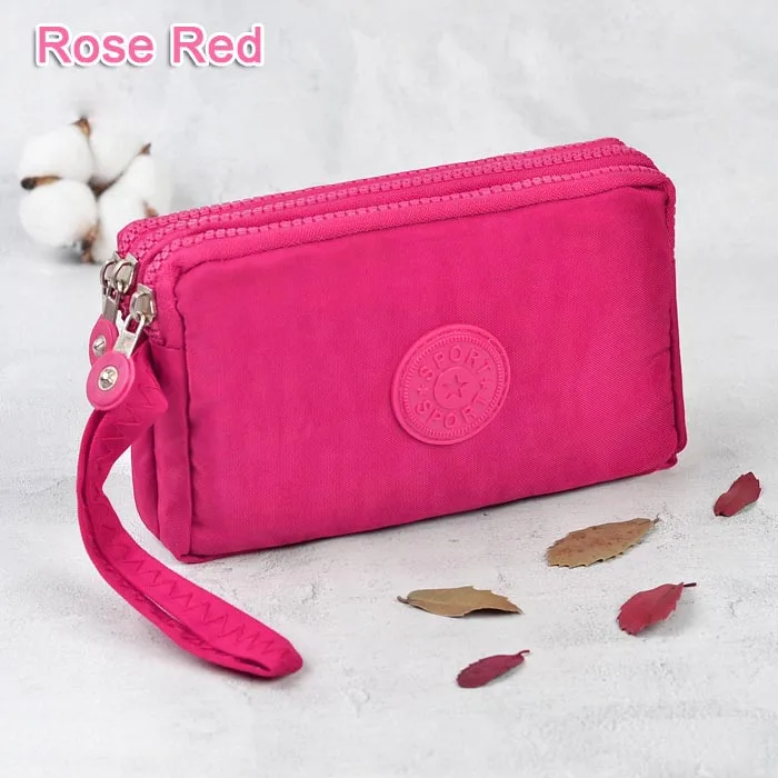 Rose red Женские кошельки с 3 застежками-молниями, женские кошельки, брендовый клатч, кошелек для монет, карточки-ключи, сумки для денег, холщовые короткие женские кошельки, сумки для девушек - Цвет: Rose red