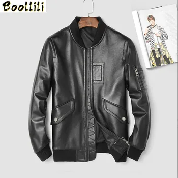 

Boollili Mens Leather Jacket Spring Autumn Genuine Leather Sheepskin Coat Motorcycle Bomber Jacket Men Clothes 2020