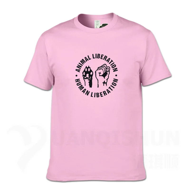 Pink Футболка с надписью «ANIMAL LIBERATION-HUMAN LIBERATION», индивидуальная футболка с жестом, бутик, 16 цветов, чистый хлопок, футболка унисекс - Цвет: Pink