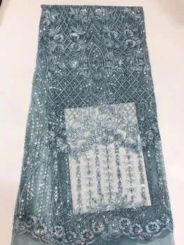 

African Lace Fabric 2019 French Net Lace New Blue Sequin Fabric High Quality African Tulle Sequin Lace Fabric ZX31081