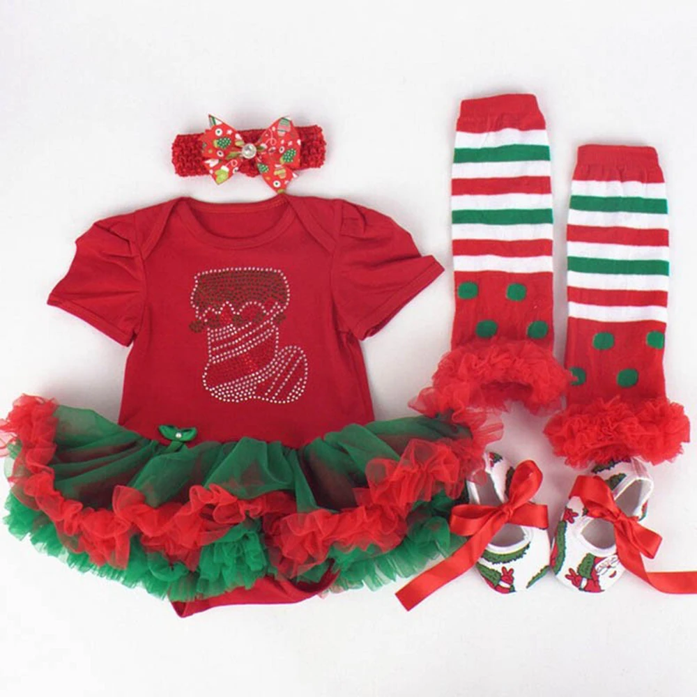 0-12M New year 4Pcs Cotton Conjunto Infantil Menina Bebe Santa Clause Newborn Ropa Ninas 2019 Girl Christmas Clothing Set