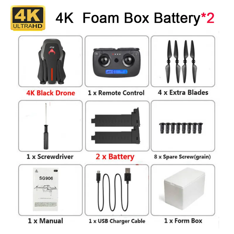 black foam box 2 ba SG906 Дрон с GPS 4K бесщеточный селфи Дроны с камерой HD 5G wifi FPV RC Квадрокоптер складной Дрон VS Visuo XS816 F11 X8 CG033 - Цвет: black foam box 2 ba